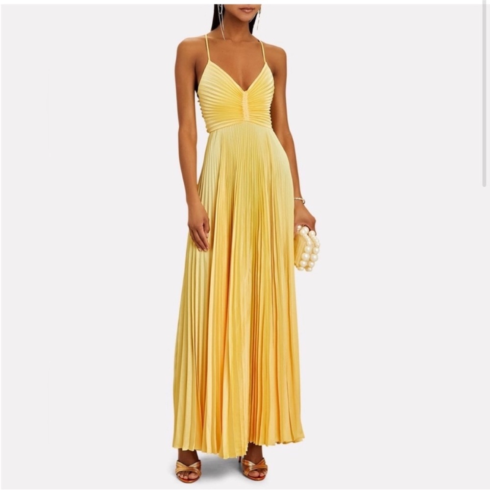 A.L.C. Aries Satin Pleated Dress in Yellow